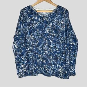 J.Jill Floral Sweater Womens Size M Relaxed Long Sleeve V Neck Cotton Blend Blue